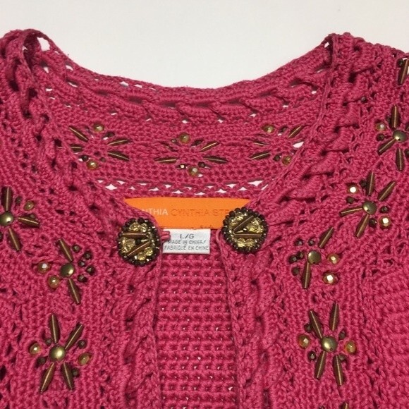 Cynthia Steffe Pink Embellished Cotton Cardigan Size L - Picture 4 of 8